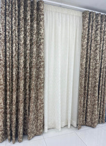 Brown cream patterned curtain