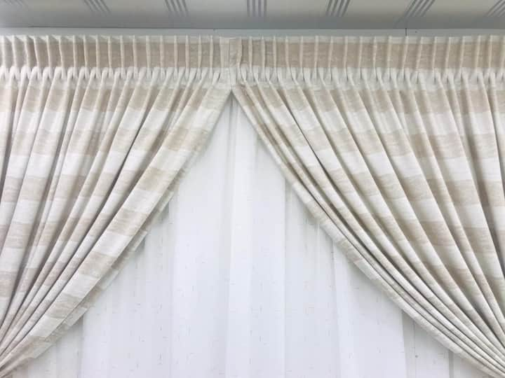 Zee cream water fall curtain and white lace